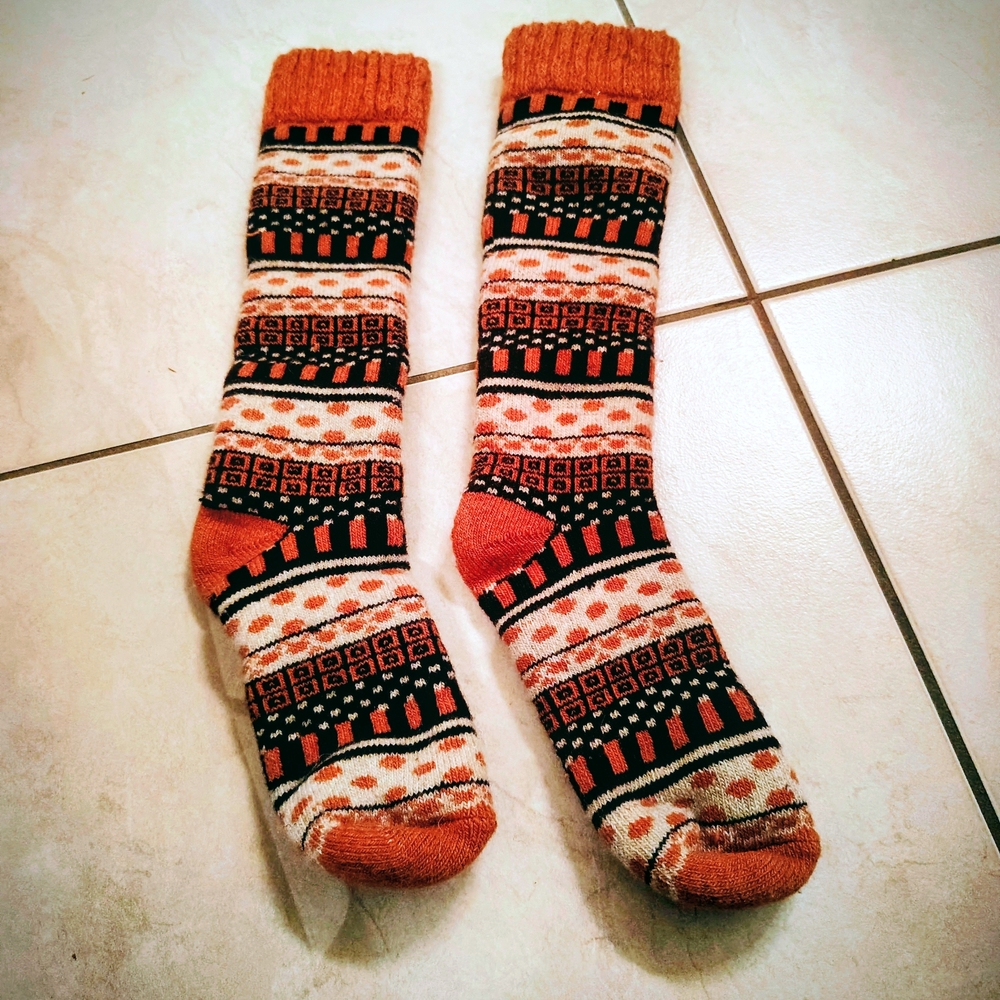 Nordic Orange and Black Patterned Socks